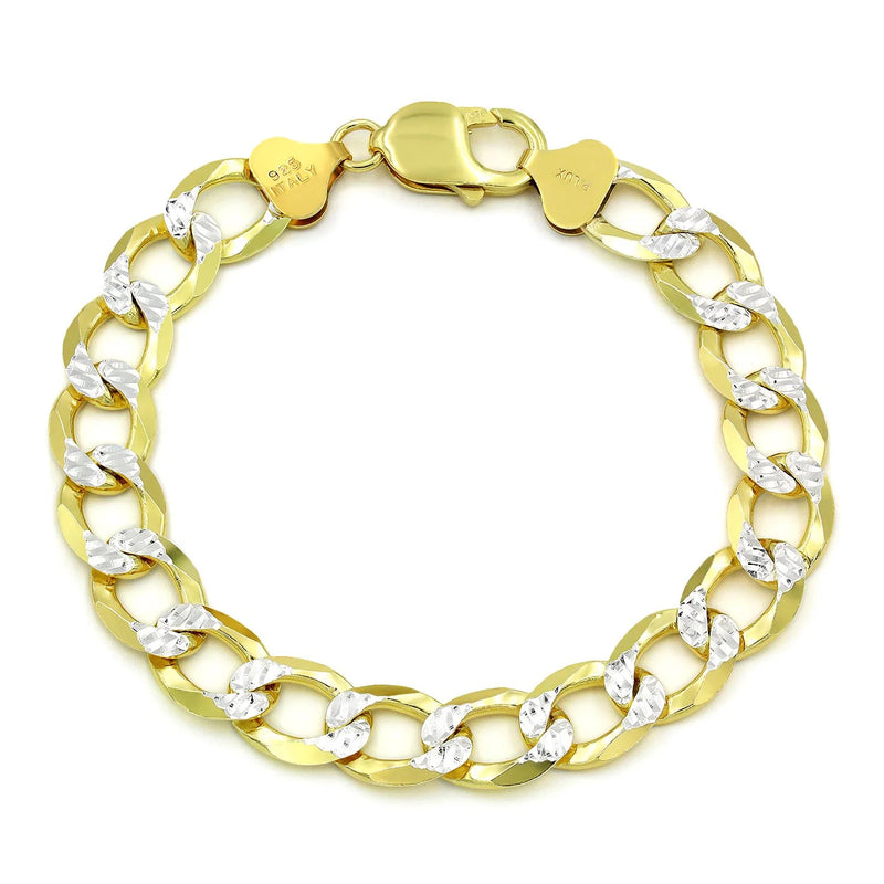 10.5mm curb pave bracelet in 925 sterling silver, two-tone, made in Italy