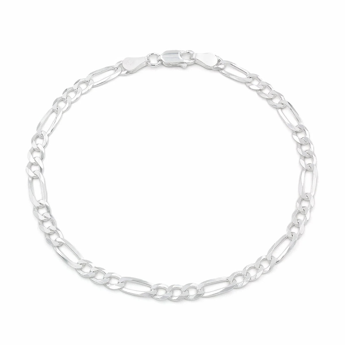 3.5mm Figaro bracelet in 925 sterling silver, polished finish, made in Italy