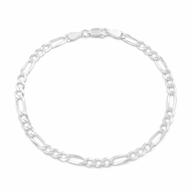 3.5mm Figaro bracelet in 925 sterling silver, polished finish, made in Italy
