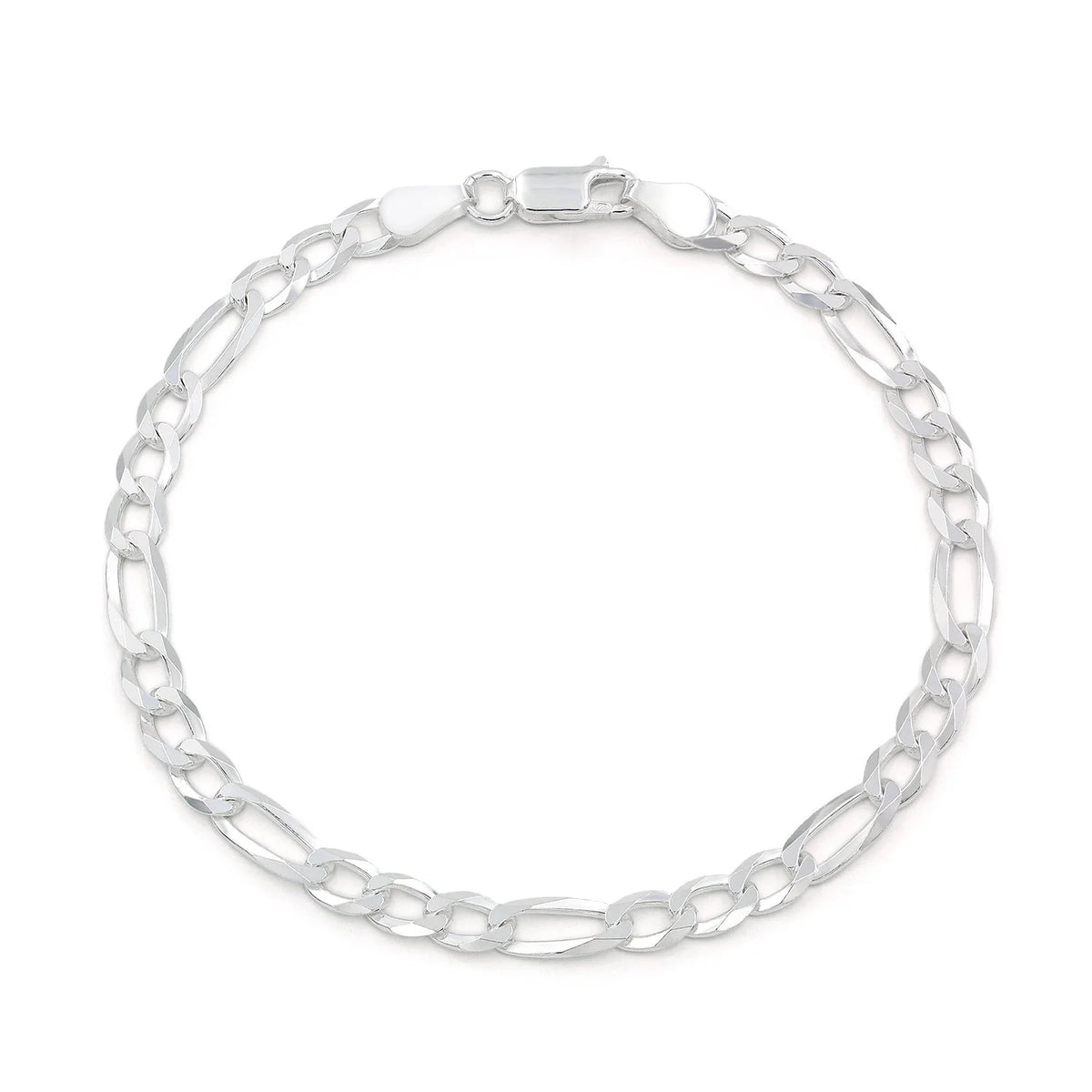 4mm Figaro bracelet in 925 sterling silver, polished finish, made in Italy