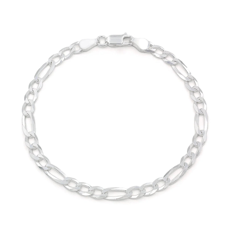 4mm Figaro bracelet in 925 sterling silver, polished finish, made in Italy