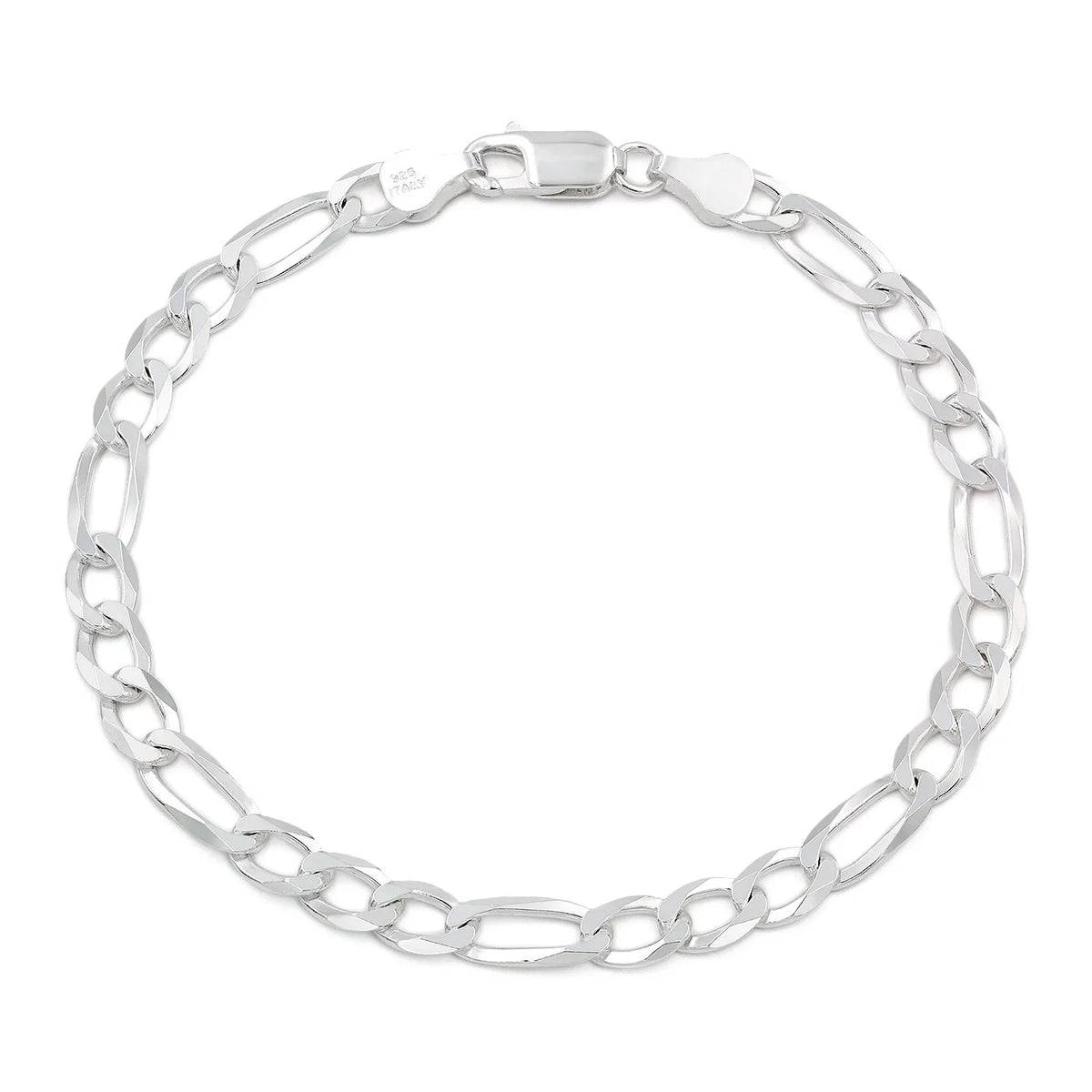 5mm Figaro bracelet in 925 sterling silver, polished finish, made in Italy