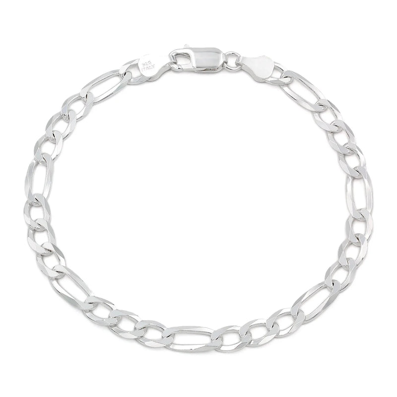 5mm Figaro bracelet in 925 sterling silver, polished finish, made in Italy