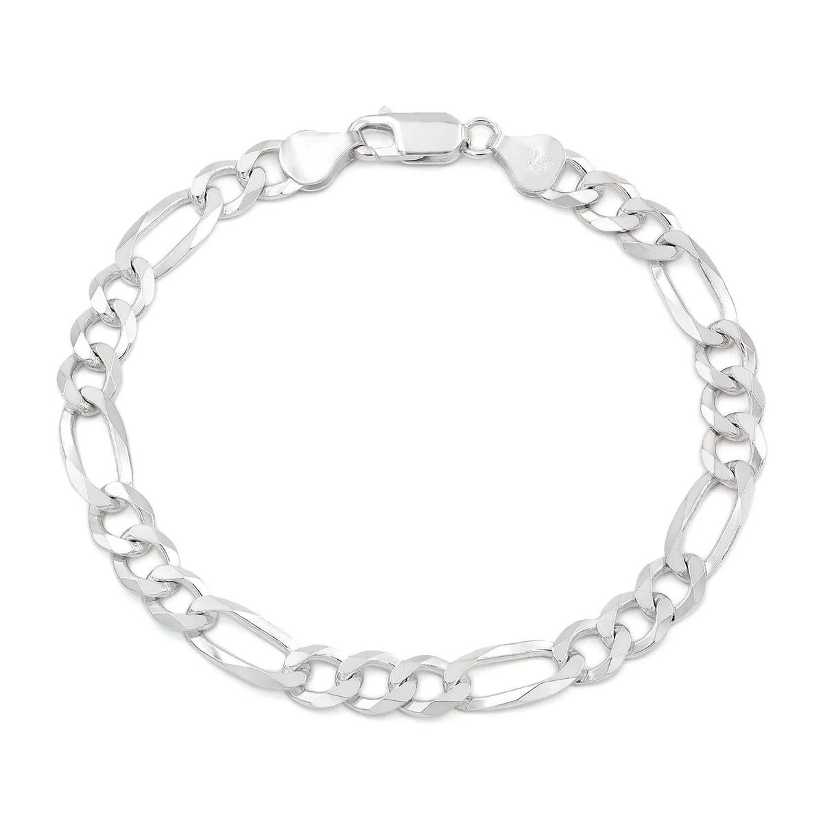 7mm Figaro bracelet in 925 sterling silver, polished finish, made in Italy