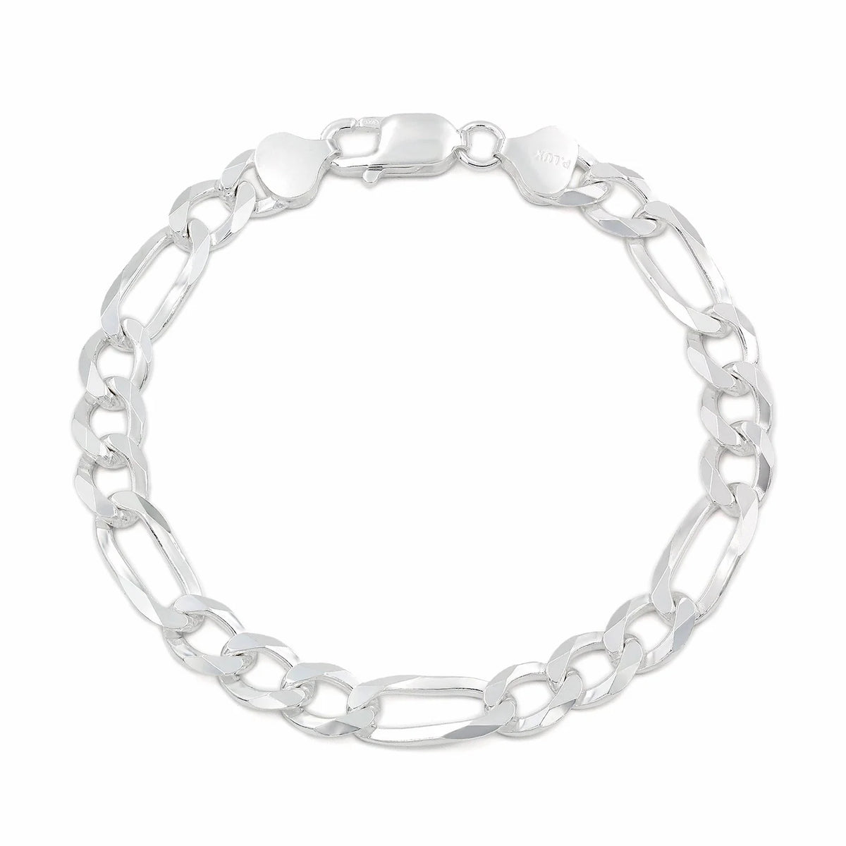 7.5mm Figaro bracelet in 925 sterling silver, polished finish, made in Italy