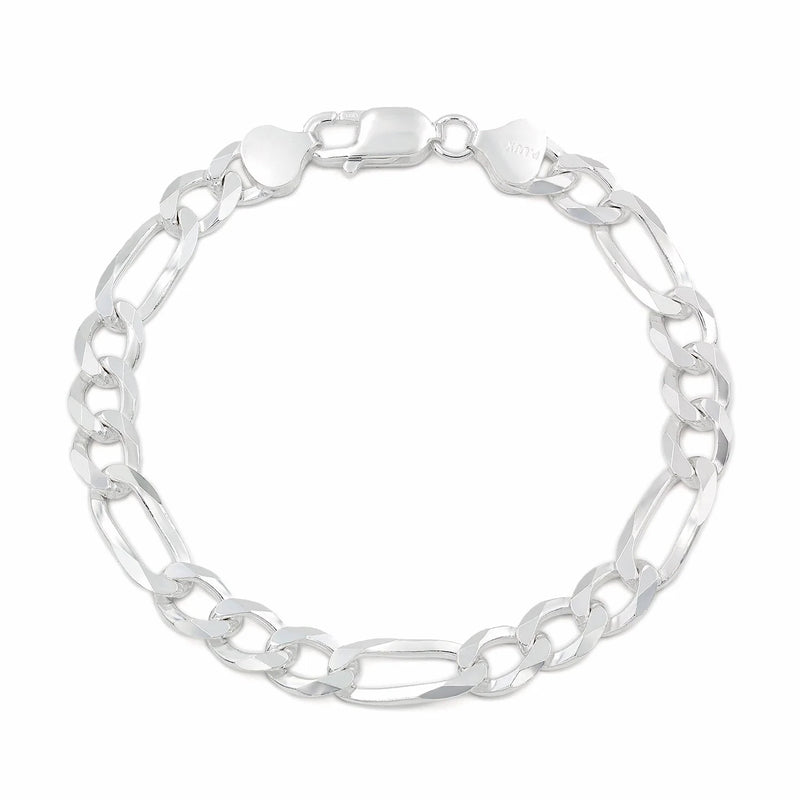 7.5mm Figaro bracelet in 925 sterling silver, polished finish, made in Italy