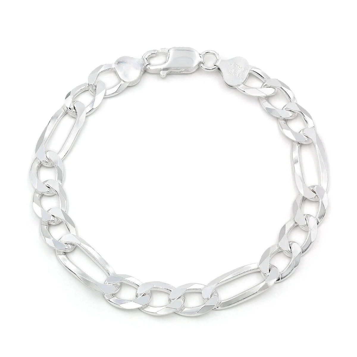 8.5mm Figaro bracelet in 925 sterling silver, polished finish, made in Italy