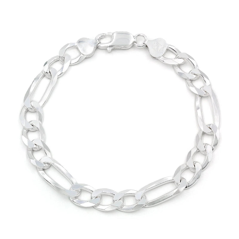 8.5mm Figaro bracelet in 925 sterling silver, polished finish, made in Italy