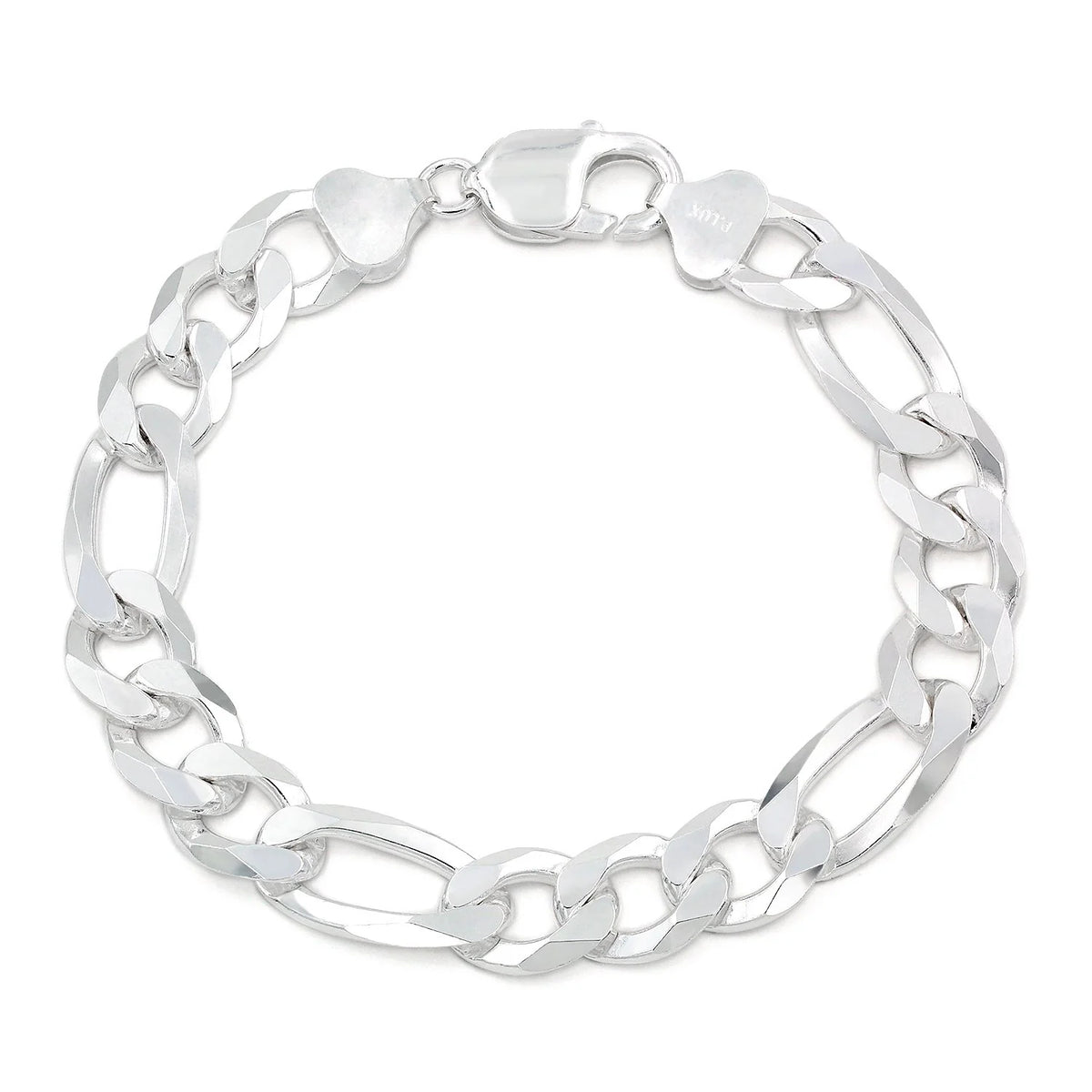 10.5mm Figaro bracelet in 925 sterling silver, polished finish, made in Italy