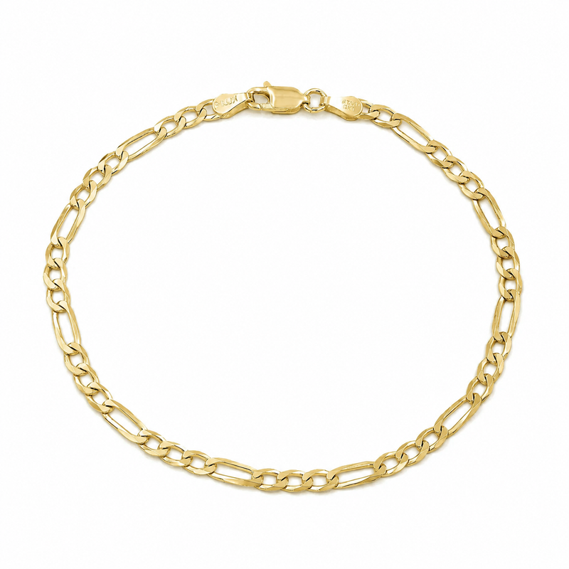 3mm Figaro bracelet in 925 sterling silver, gold plated, made in Italy