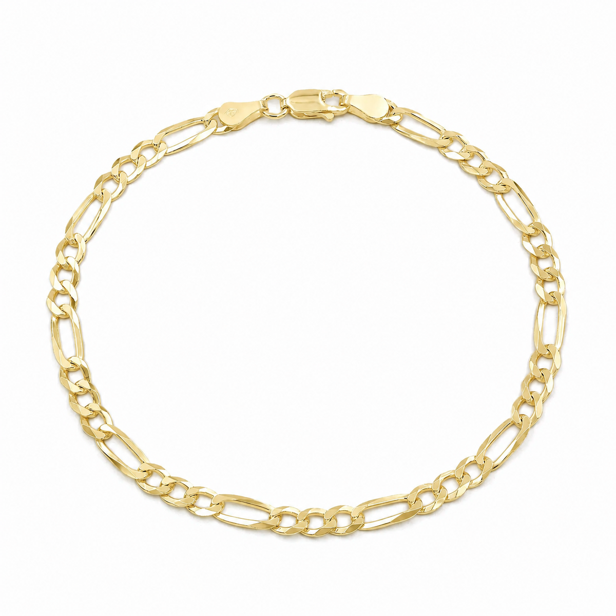 3.5mm Figaro bracelet in 925 sterling silver, gold plated, made in Italy