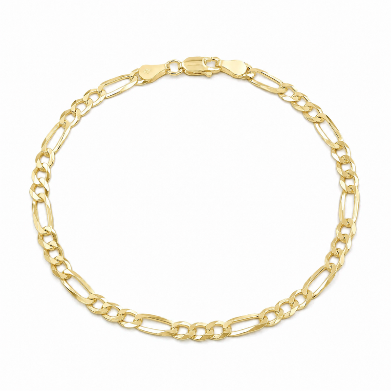 3.5mm Figaro bracelet in 925 sterling silver, gold plated, made in Italy
