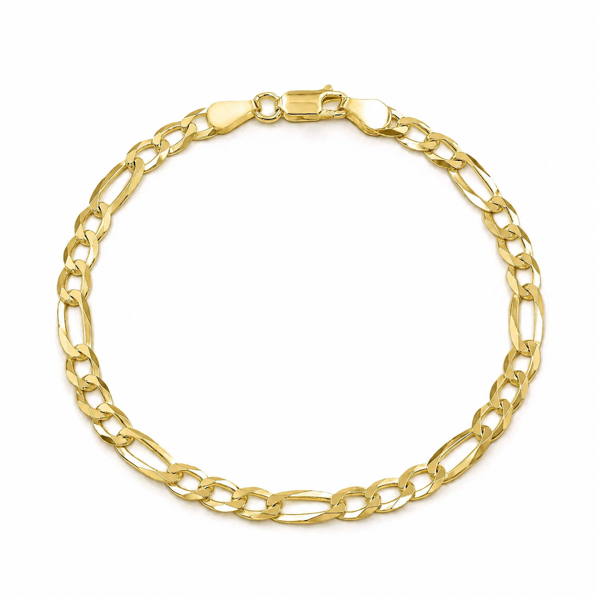 4mm Figaro bracelet in 925 sterling silver, gold plated, made in Italy