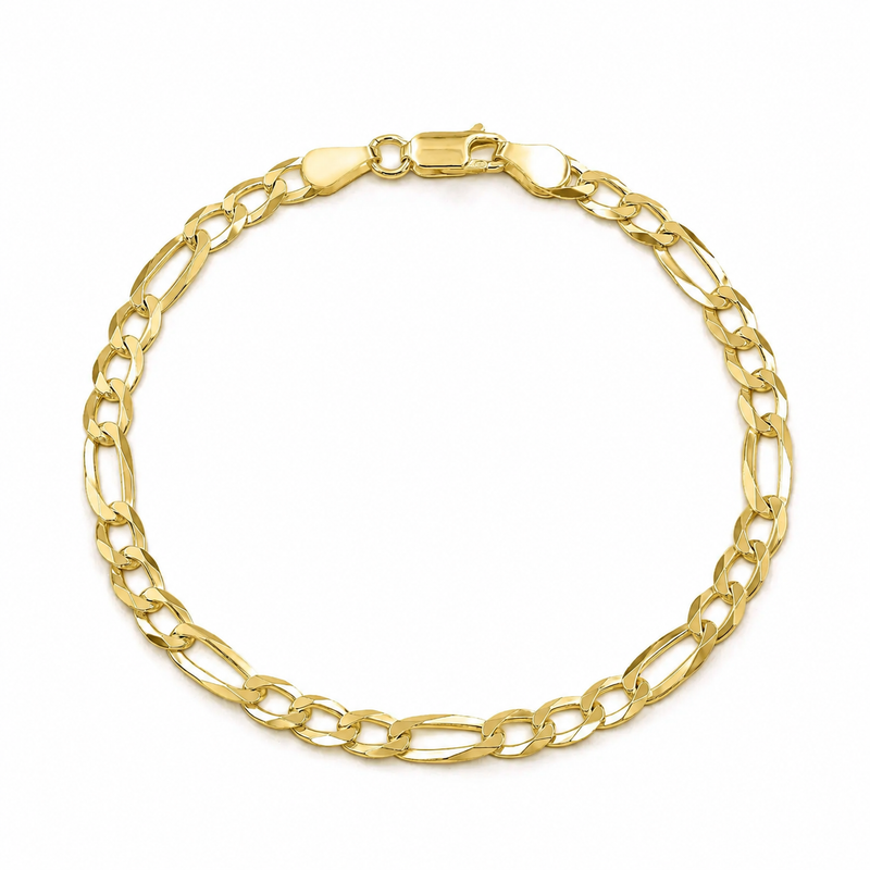 4mm Figaro bracelet in 925 sterling silver, gold plated, made in Italy