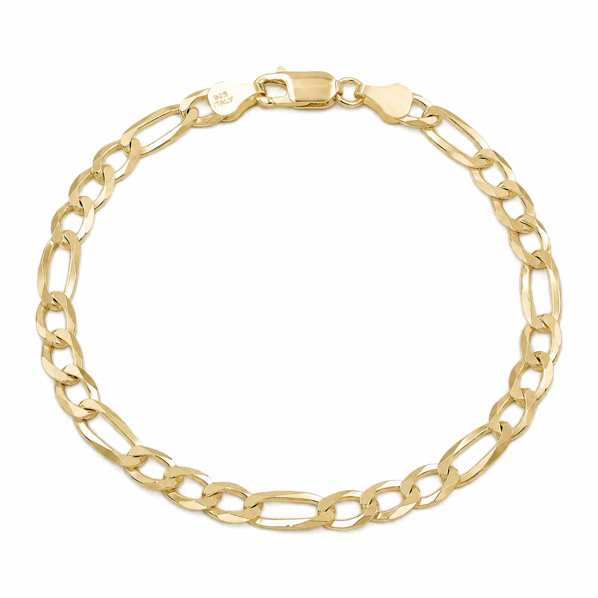 5mm Figaro bracelet in 925 sterling silver, gold plated, made in Italy