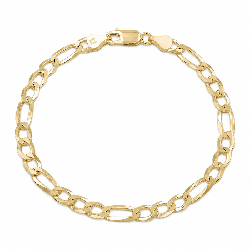 5mm Figaro bracelet in 925 sterling silver, gold plated, made in Italy