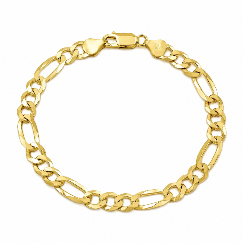 7mm Figaro bracelet in 925 sterling silver, gold plated, made in Italy