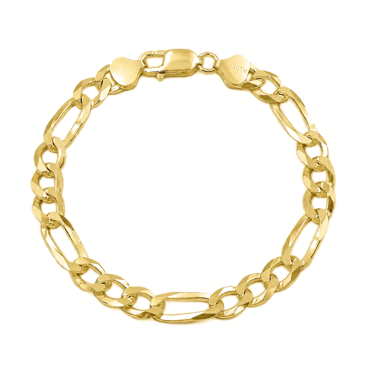 7.5mm Figaro bracelet in 925 sterling silver, gold plated, made in Italy