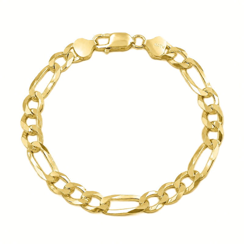 7.5mm Figaro bracelet in 925 sterling silver, gold plated, made in Italy