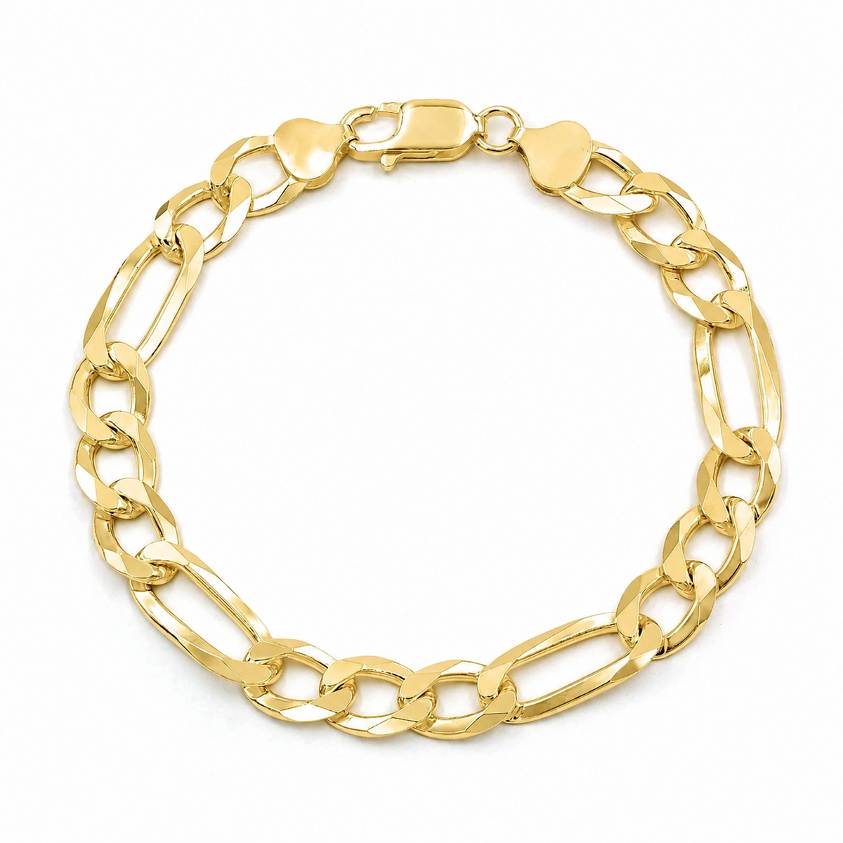 8.5mm Figaro bracelet in 925 sterling silver, gold plated, made in Italy
