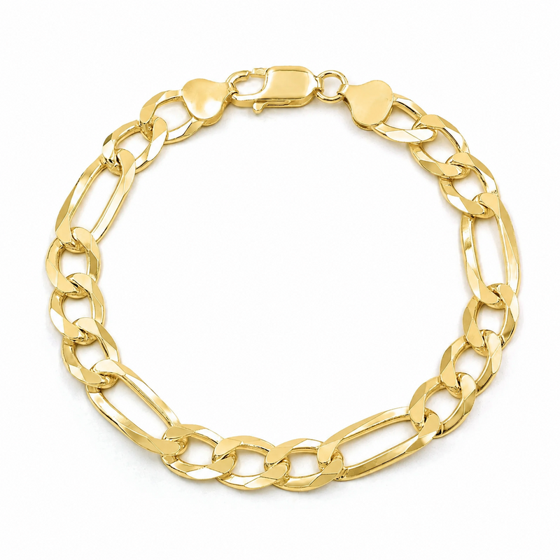 8.5mm Figaro bracelet in 925 sterling silver, gold plated, made in Italy