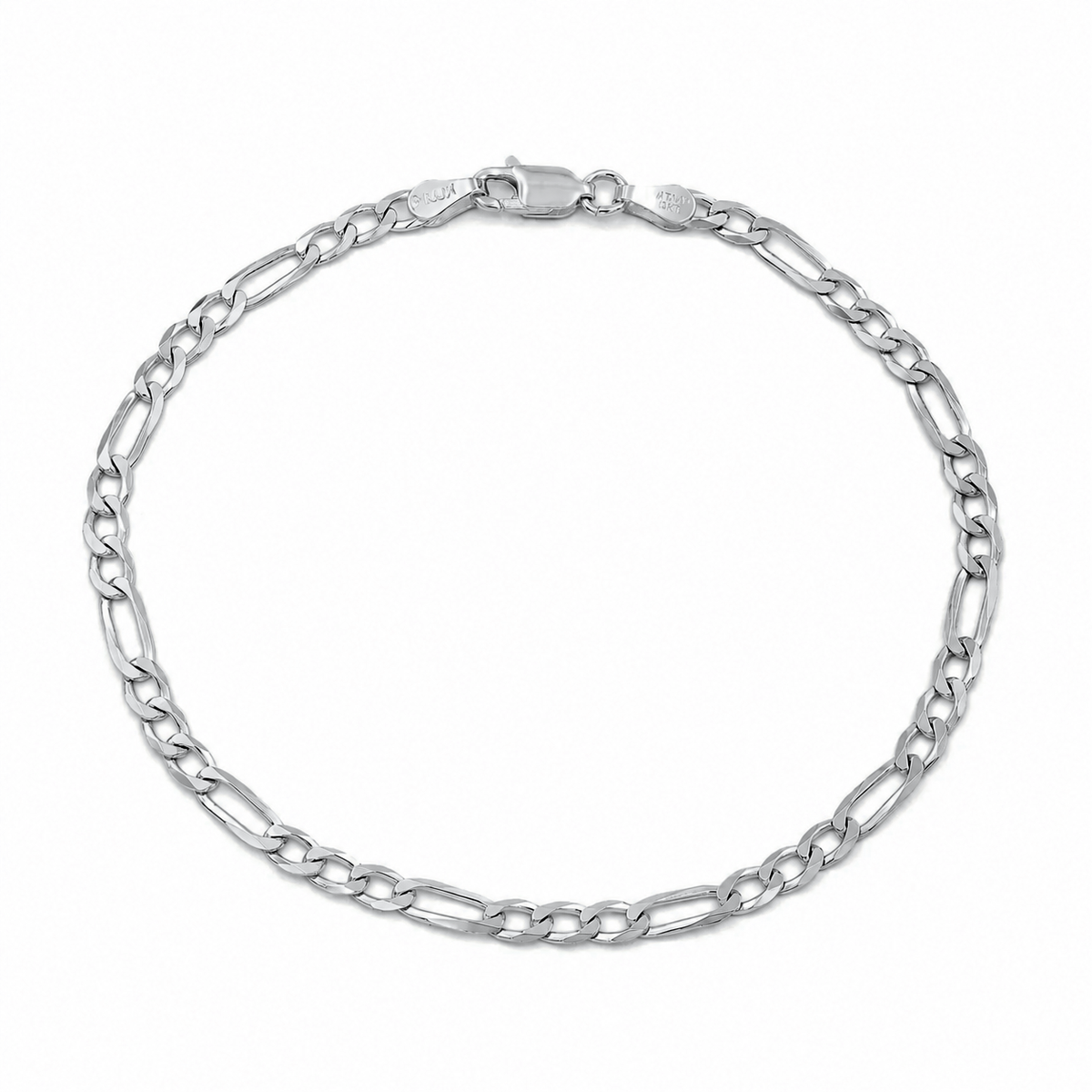 3mm Figaro bracelet in 925 sterling silver, rhodium plated, made in Italy