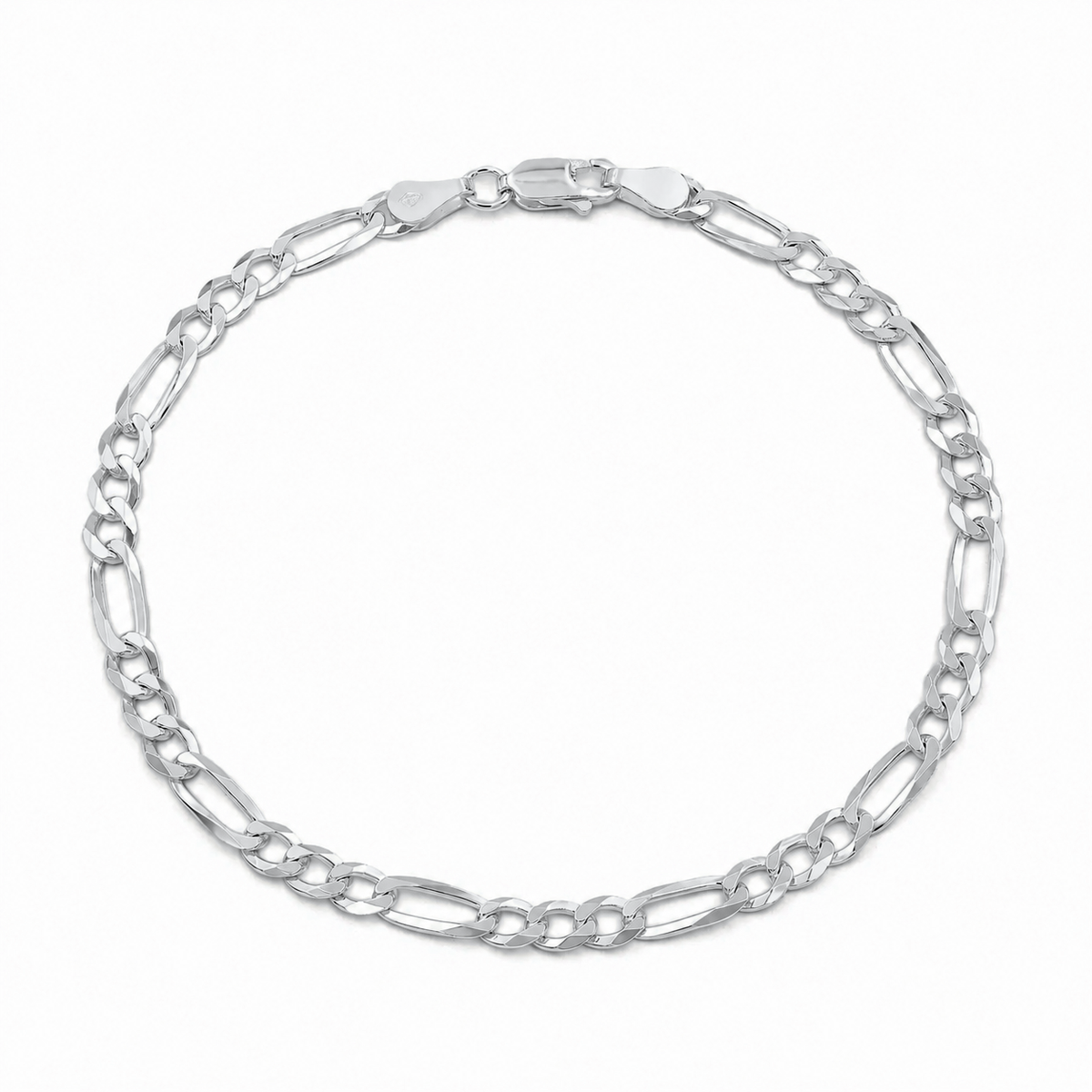 3.5mm Figaro bracelet in 925 sterling silver, rhodium plated, made in Italy
