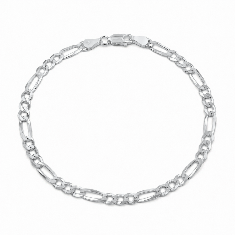 3.5mm Figaro bracelet in 925 sterling silver, rhodium plated, made in Italy