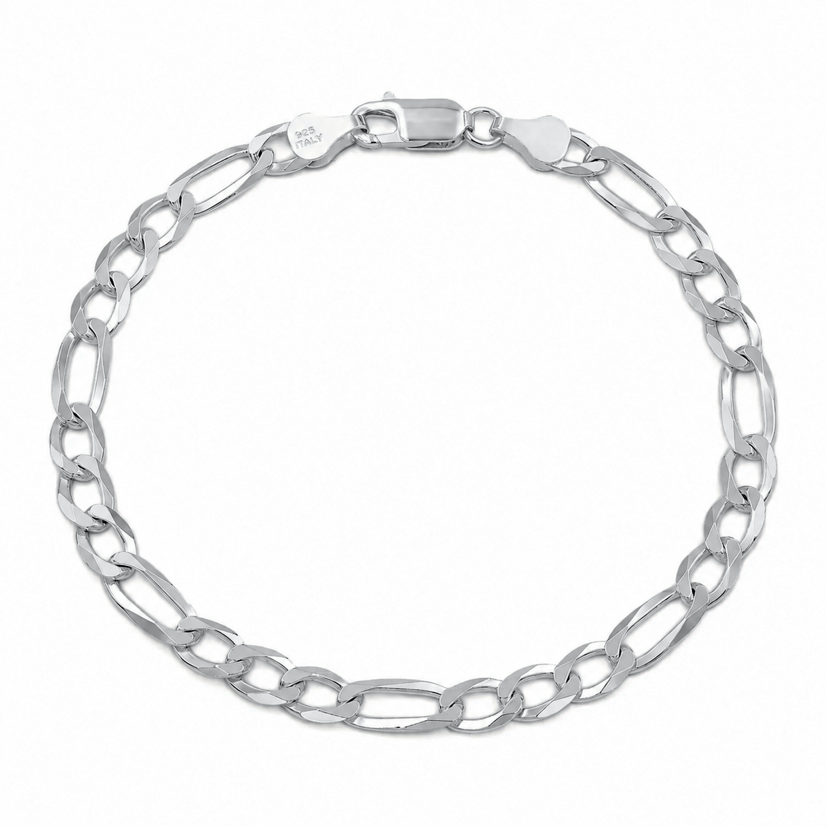 5mm Figaro bracelet in 925 sterling silver, rhodium plated, made in Italy