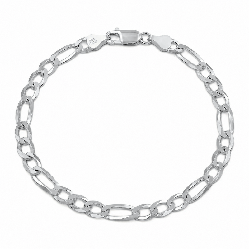 5mm Figaro bracelet in 925 sterling silver, rhodium plated, made in Italy