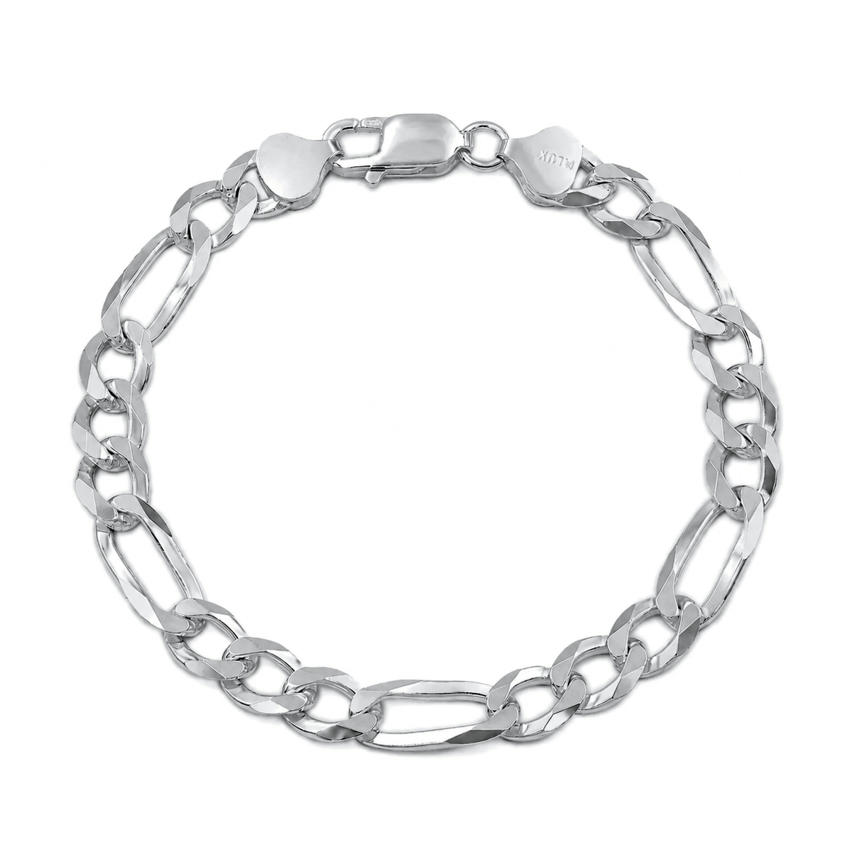 7.5mm Figaro bracelet in 925 sterling silver, rhodium plated, made in Italy