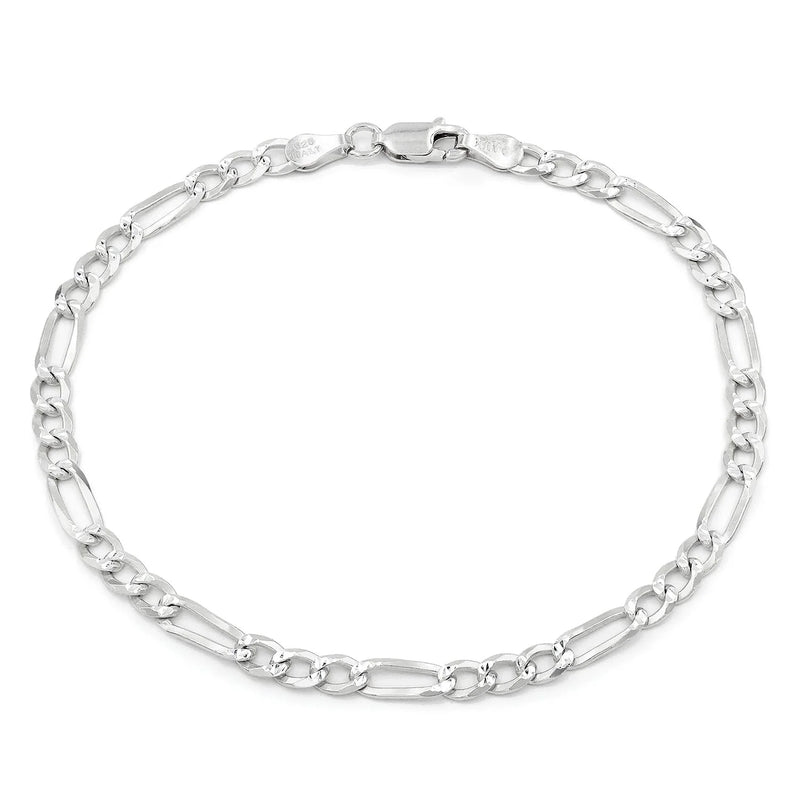 4mm Figaro pave bracelet in 925 sterling silver, polished finish, made in Italy