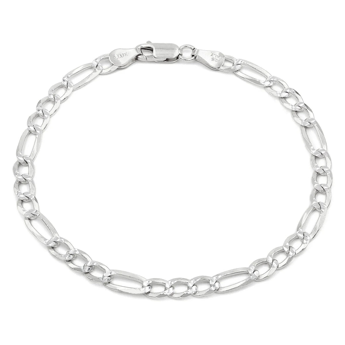 5mm Figaro pave bracelet in 925 sterling silver, polished finish, made in Italy
