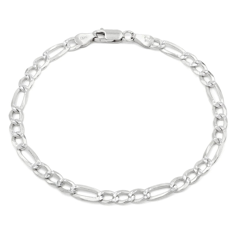 5mm Figaro pave bracelet in 925 sterling silver, polished finish, made in Italy