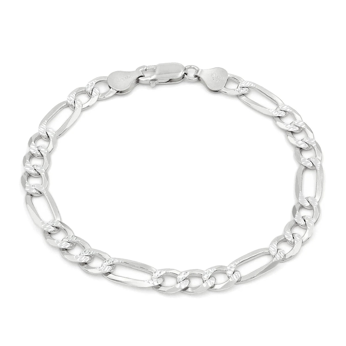 7.5mm Figaro pave bracelet in 925 sterling silver, polished finish, made in Italy