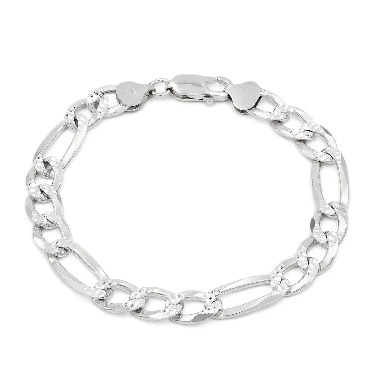 8.5mm Figaro pave bracelet in 925 sterling silver, polished finish, made in Italy
