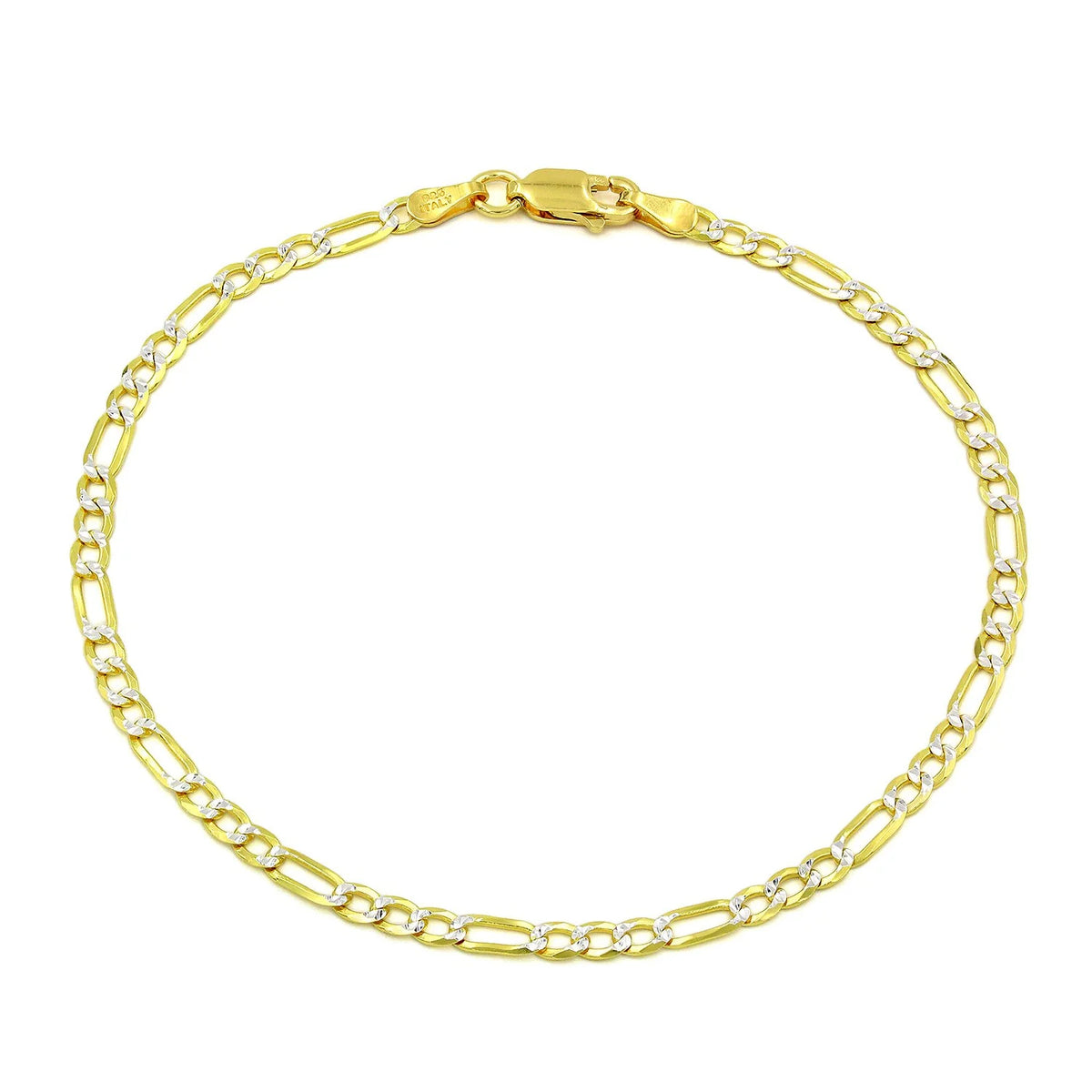 3mm Figaro pave bracelet in 925 sterling silver, two-tone, made in Italy