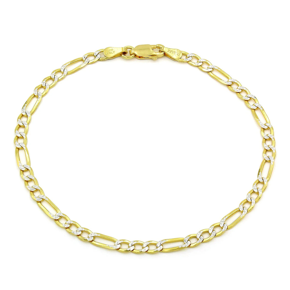 3.5mm Figaro pave bracelet in 925 sterling silver, two-tone, made in Italy