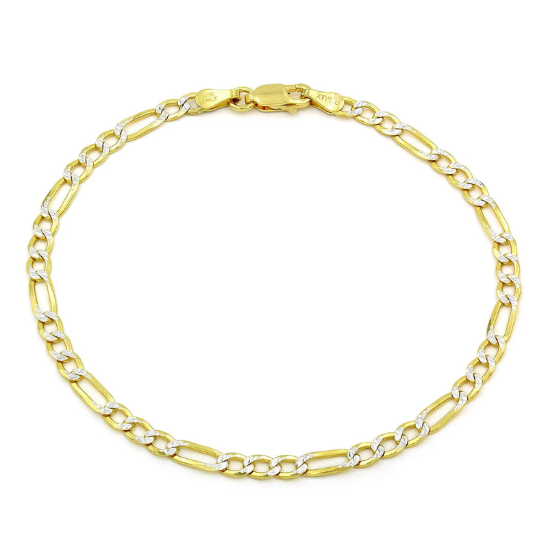 3.5mm Figaro pave bracelet in 925 sterling silver, two-tone, made in Italy