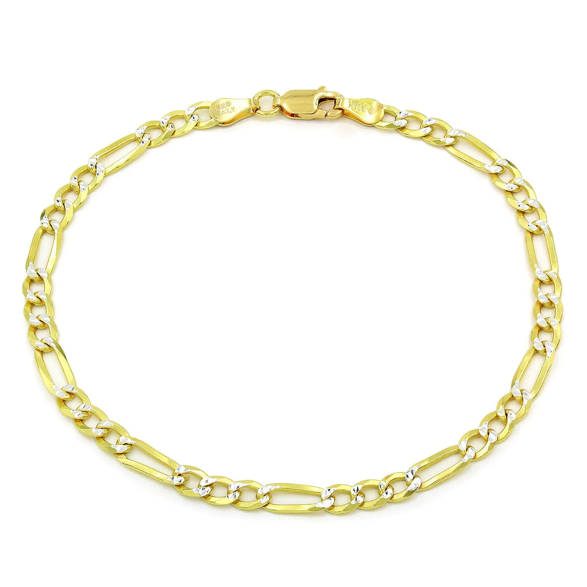 4mm Figaro pave bracelet in 925 sterling silver, two-tone, made in Italy