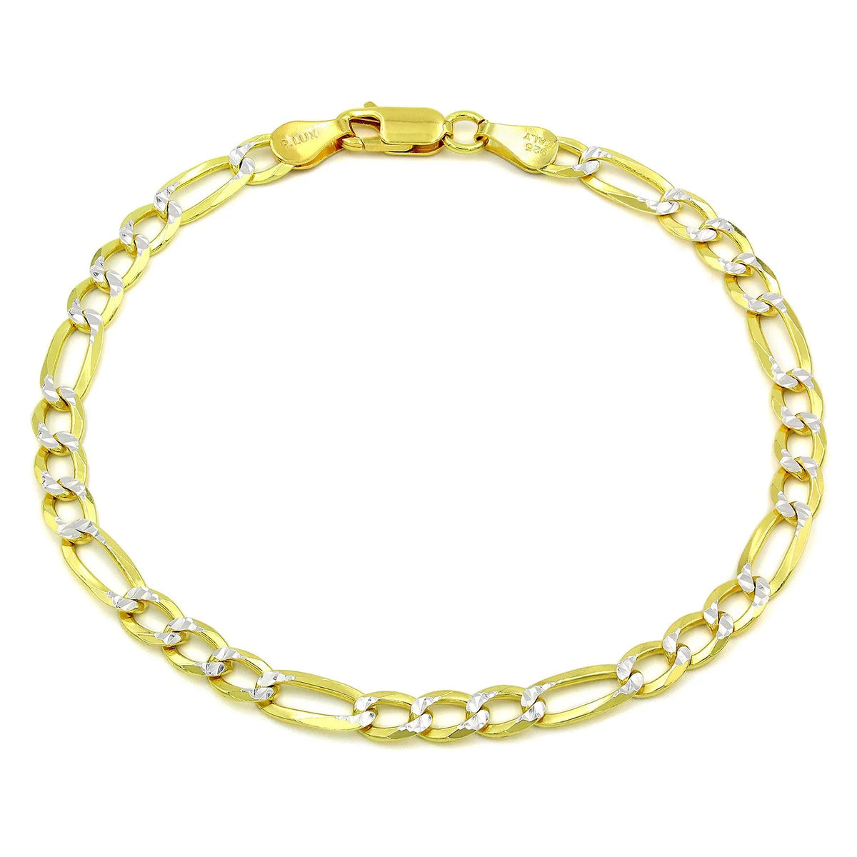 5mm Figaro pave bracelet in 925 sterling silver, two-tone, made in Italy