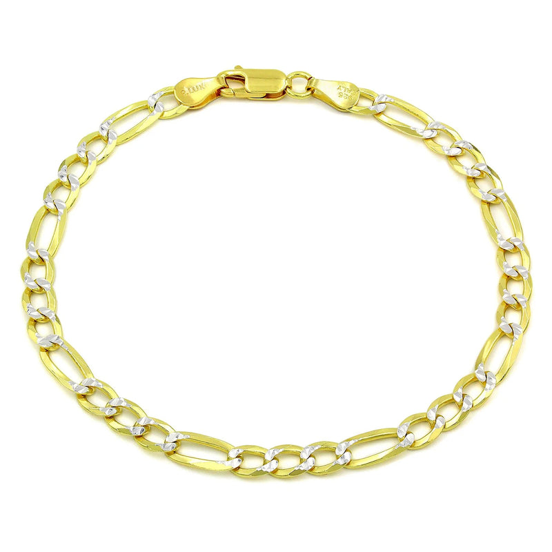 5mm Figaro pave bracelet in 925 sterling silver, two-tone, made in Italy
