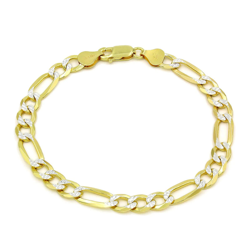 7mm Figaro pave bracelet in 925 sterling silver, two-tone, made in Italy