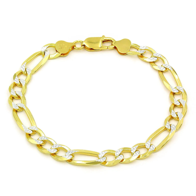 7.5mm Figaro pave bracelet in 925 sterling silver, two-tone, made in Italy