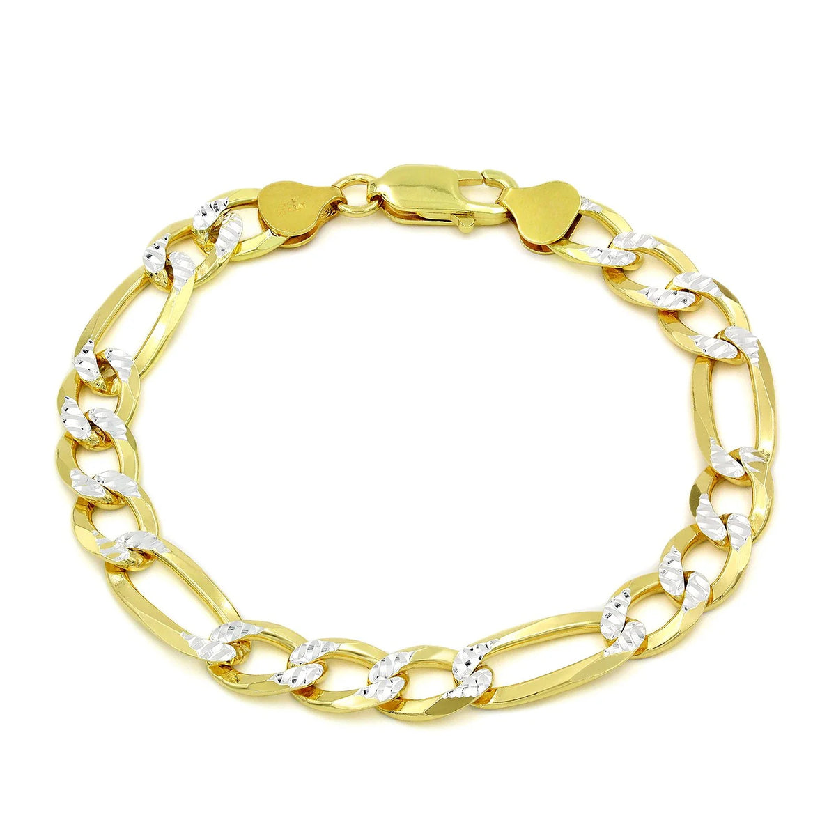 8.5mm Figaro pave bracelet in 925 sterling silver, two-tone, made in Italy
