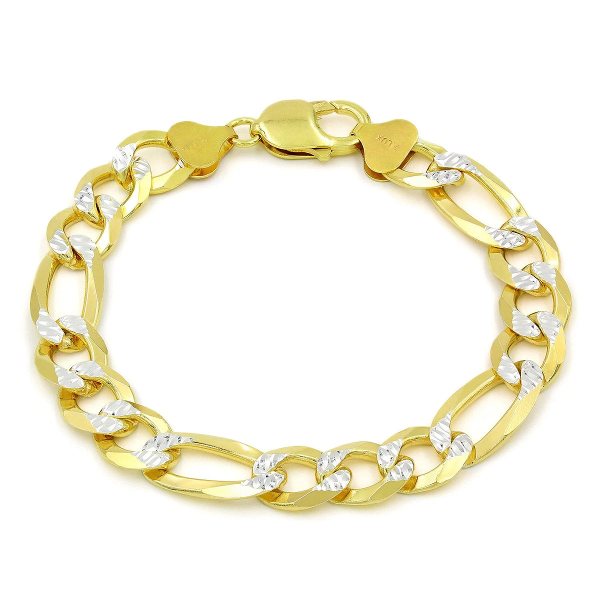 10.5mm Figaro pave bracelet in 925 sterling silver, two-tone, made in Italy
