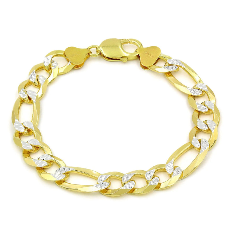 10.5mm Figaro pave bracelet in 925 sterling silver, two-tone, made in Italy