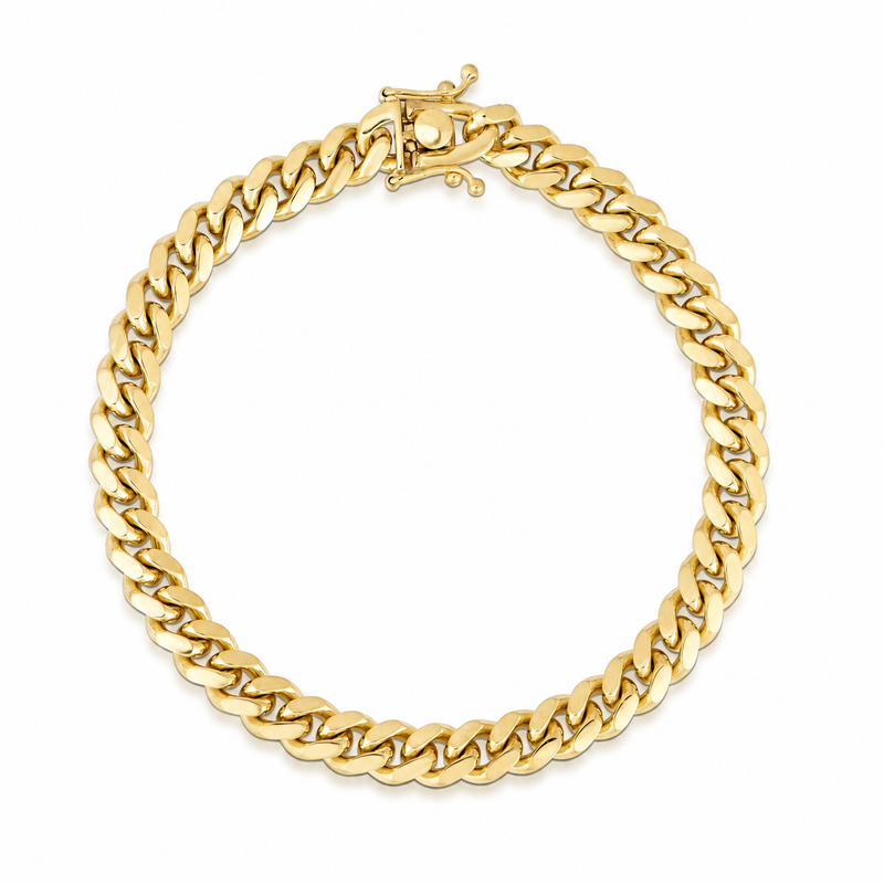 7mm Miami Cuban bracelet in 925 sterling silver, gold plated, made in Italy
