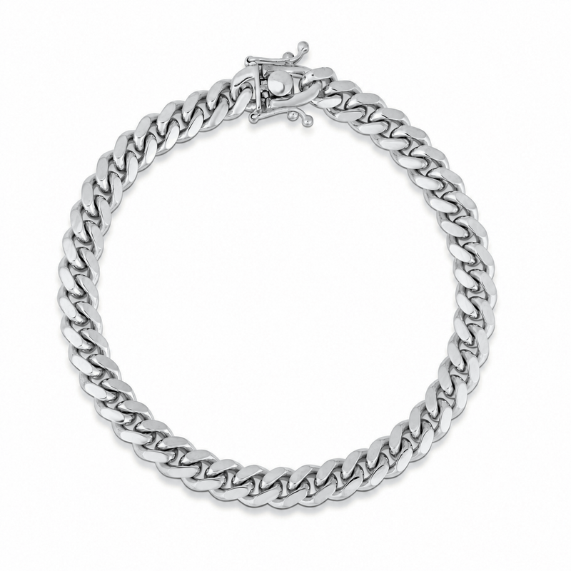 7mm Miami Cuban bracelet in 925 sterling silver, rhodium plated, made in Italy