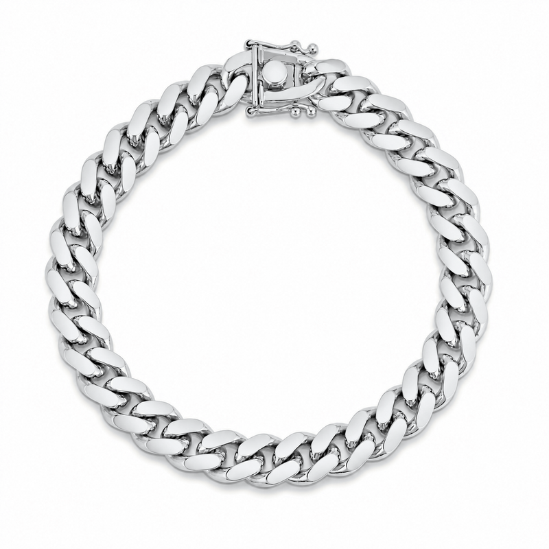 10mm Miami Cuban bracelet in 925 sterling silver, rhodium plated, made in Italy
